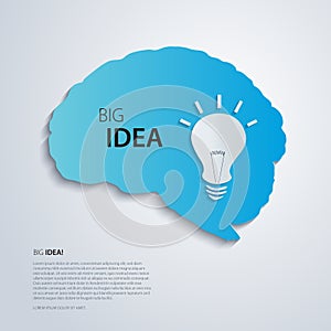Blue brain with bulb, idea concept.