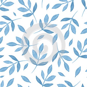 Blue branches botanical watercolor seamless pattern