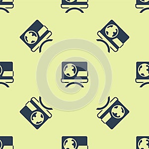 Blue Breaking news icon isolated seamless pattern on yellow background. News on television. News anchor broadcasting