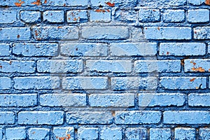 Blue Brick Wall with peeling paint background texture