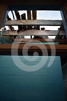 Blue Brick Walls in old abandoned building