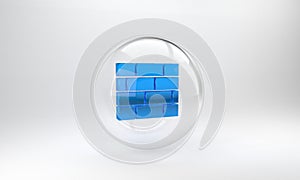 Blue Bricks icon isolated on grey background. Glass circle button. 3D render illustration