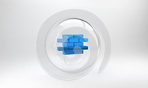 Blue Bricks icon isolated on grey background. Glass circle button. 3D render illustration