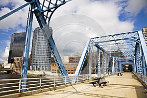 Blue bridge in Grand Rapids