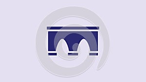 Blue Bridge for train icon isolated on purple background. 4K Video motion graphic animation