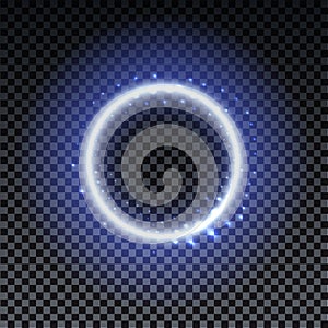 Blue Bright halo. Abstract glowing circles. Light optical effect halo on transparent background with sparkles. Vector