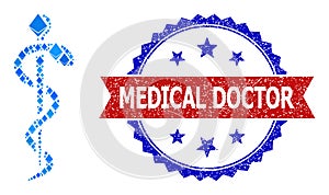 Blue Brilliant Collage Medical Snake Icon and Grunge Bicolor Medical Doctor Seal