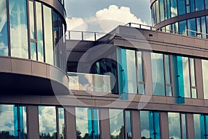 Blue brise soleil sun breakers on modern office glass building