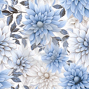 Blue And Brown Aster With White Border - Repeating Pattern Print