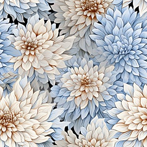 Blue And Brown Aster With White Border - Repeating Pattern Print