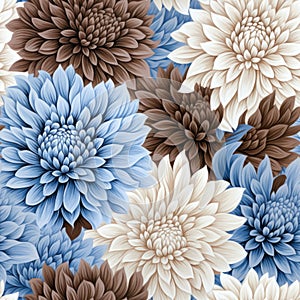 Blue And Brown Aster With White Border - Repeating Pattern Print