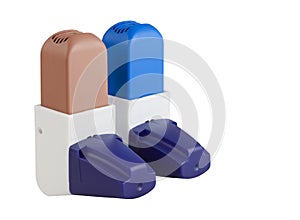 Blue and Brown Asthma Inhalers with caps