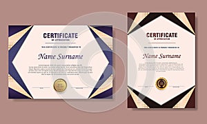blue and brown gradient certificate template set of 2