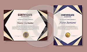blue and brown gradient certificate template set of 2