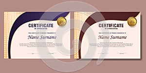 blue and brown gradient certificate template set of 2