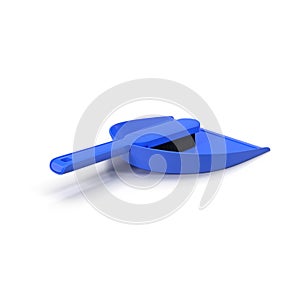 A blue brush and dustpan isolated on white. 3D illustration