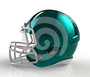 Blue brushed galvanized american football helmet side view on a white background with detailed clipping path.