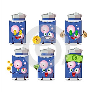 Blue bubble gum cartoon character with cute emoticon bring money