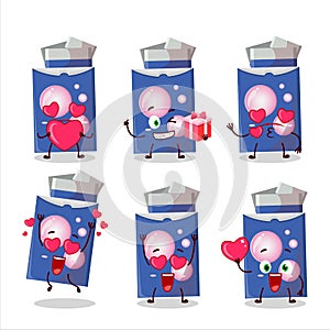 Blue bubble gum cartoon character with love cute emoticon