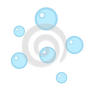 Blue bubbles flat vector isolated on white background. Soap or air round bubble. Underwater. Liquid foam. Water drops
