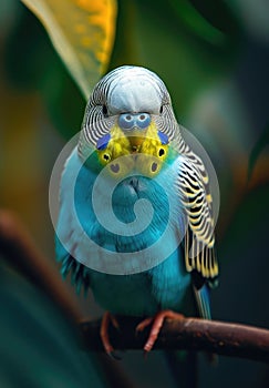 Blue budgie, portrait of a bird