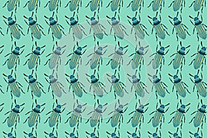 Blue bug pattern on green. Insects background