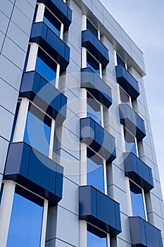 Blue building with balcony