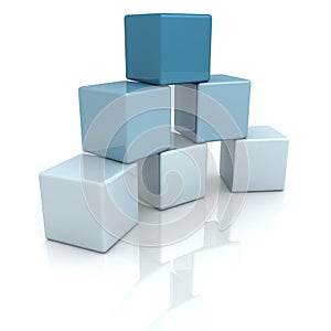 Blue building blocks or cubes on white background