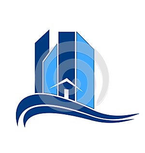 Blue building city logo icon