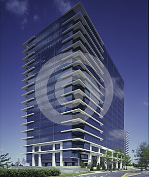 Blue building with clouds