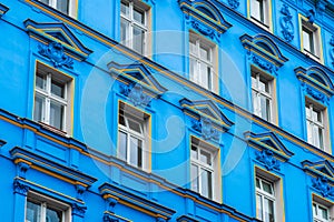 Blue building facade , restored facade in Berlin