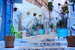 Blue buildings in Chefchaouen old city,Morocco