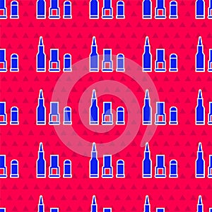 Blue Bullet icon isolated seamless pattern on red background. Vector