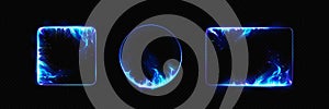 Blue burning fire frames set