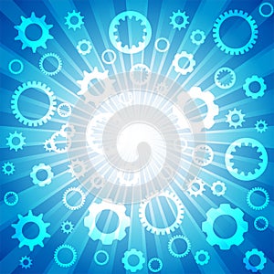 Blue burst with variety white gear wheel for abstract design background concept