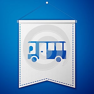 Blue Bus icon isolated on blue background. Transportation concept. Bus tour transport sign. Tourism or public vehicle