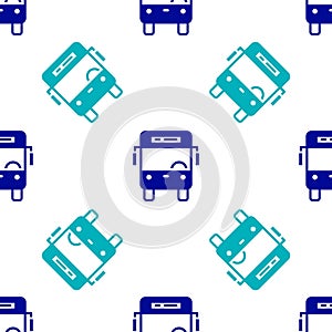 Blue Bus icon isolated seamless pattern on white background. Transportation concept. Bus tour transport sign. Tourism or