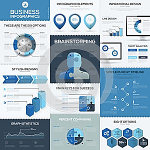 Blue business infographics vector elements and templates