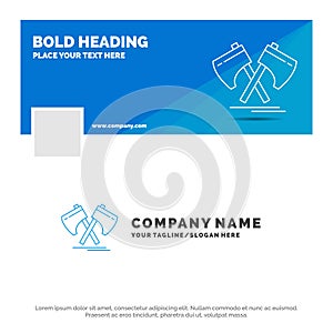 Blue Business Logo Template for Axe, hatchet, tool, cutter, viking. Facebook Timeline Banner Design. vector web banner background