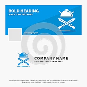 Blue Business Logo Template for battle, emblem, viking, warrior, swords. Facebook Timeline Banner Design. vector web banner