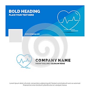 Blue Business Logo Template for ecg, heart, heartbeat, pulse, beat. Facebook Timeline Banner Design. vector web banner background