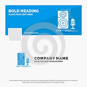 Blue Business Logo Template for Live, mic, microphone, record, sound. Facebook Timeline Banner Design. vector web banner
