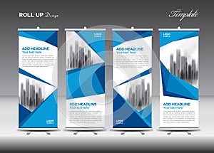 Blue Business Roll Up Banner flat design template, polygon