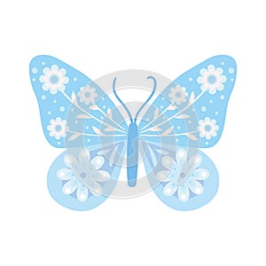 Blue butterfly clip art with floral decorations