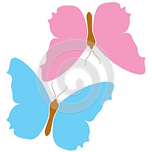 Blue butterfly pink icon logo isolated white background. Colorful beautiful color wings symbol. Vector tropical nature