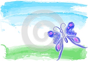 Blue butterfly watercolor