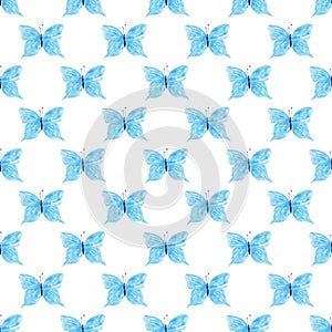 Blue butterfly watercolor seamless pattern