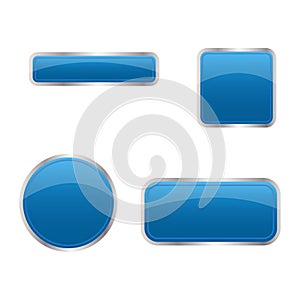 Blue button shapes. Shiny glass symbol. Interface application Vector elements. Web click icons.