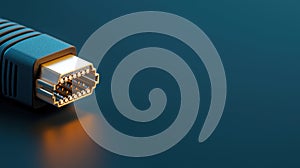 A blue cable with a gold connector.