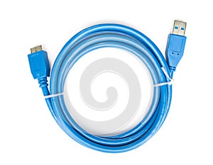 Blue cable usb to microusb 3 isolated photo